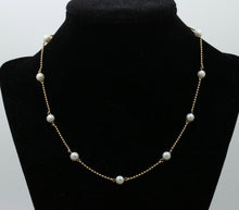 Load image into Gallery viewer, Vintage 14K Yellow Gold Pearl Dog Tag Chain Necklace, June Birth Stone