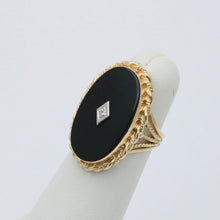 Load image into Gallery viewer, Art Deco Diammond Onyx 14K Yellow White Gold Filagree Ring