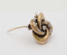 Load image into Gallery viewer, Victorian Etruscan Revival 14K YG Enamel Flowers Old Euro Diamond Brooch Pendant