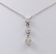 Load image into Gallery viewer, Vintage 14K White Gold Three Diamond Pendant, Necklace