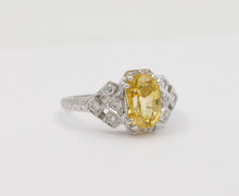 Load image into Gallery viewer, A Gorgeous Cushion Cut Vivid Yellow Sapphire 18K White Gold Diamond