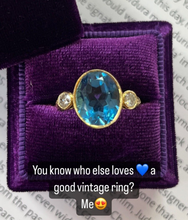 Load image into Gallery viewer, Vintage 14K Yellow Gold London Blue Topaz and Diamond Statement Ring