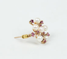 Load image into Gallery viewer, Vintage 14K Yellow Gold Rubies Cultured Pearls Pendant Brooch