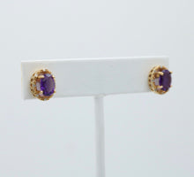 Load image into Gallery viewer, Vintage Amethyst Diamond 14K Yellow Gold Earrings Studs