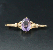 Load image into Gallery viewer, Vintage 14K Yellow Gold Amethyst Bar Brooch, Pin.