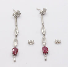 Load image into Gallery viewer, Vintage 14K White Gold Hanging Ruby Diamond Earrings