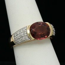 Load image into Gallery viewer, Vintage 14K Yellow Gold Diamond Orangy Pink Tourmaline Ring