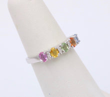 Load image into Gallery viewer, Fun 14K White Gold Multi Color Sapphire And Diamond Ring Band