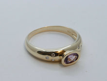 Load image into Gallery viewer, Unisex Amethyst and Diamonds 10K Yellow Gold Ring