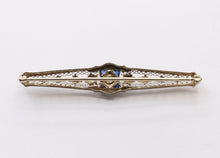 Load image into Gallery viewer, Art Deco Diamond Sapphires 14K White Gold Bar Pin Brooch