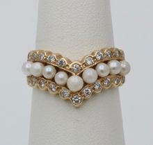 Load image into Gallery viewer, Vintage V Shape 14K Yellow Gold Pearl & Diamond Ring