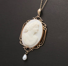Load image into Gallery viewer, Antique Carved Cameo 14K Yellow Gold Pearl Pendant.
