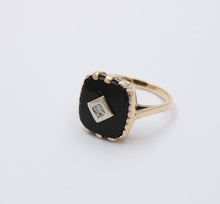 Load image into Gallery viewer, Antique 14K Yellow Gold Rectangle Onyx Diamond Ring, Antique Ring