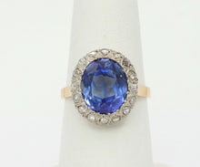 Load image into Gallery viewer, Victorian 18K Yellow Gold Rose Cut Diamond Sapphire Cocktail Ring