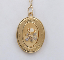 Load image into Gallery viewer, Vintage 14K Gold Pearl “ Happy Birthday” Flower Bouquet Charm Pendant