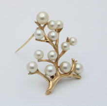 Load image into Gallery viewer, Vintage Mikimoto 14K Yellow Gold Cultured Akoya Pearl Branching Flower Brooch