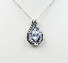 Load image into Gallery viewer, Vintage 14K White Gold Aquamarine Diamond Tear Drop Pendant