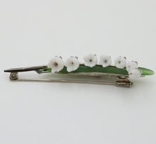 Load image into Gallery viewer, Art Deco Lily of the Valley Jade Rose Cut Diamonds 14K White Gold Brooch Pin