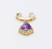 Load image into Gallery viewer, Vintage Geometric Amethyst Diamonds 18K Yellow Gold Platinum Pendant