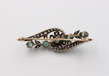 Load image into Gallery viewer, Victorian Emerald Diamonds Platinum 14K YG Flower Brooch Pin