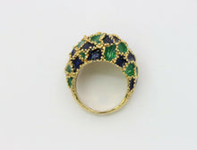 Load image into Gallery viewer, Vintage 18K Gold Blue & Green Enamel Dome Ring