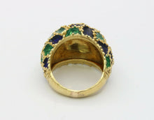 Load image into Gallery viewer, Vintage 18K Gold Blue & Green Enamel Dome Ring