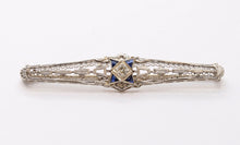 Load image into Gallery viewer, Art Deco Diamond Sapphires 14K White Gold Bar Pin Brooch