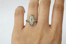 Load image into Gallery viewer, Stunning Art Deco 18K White Gold Filigree Three Diamonds Shield Ring