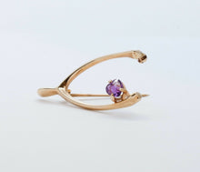 Load image into Gallery viewer, Vintage Lucky 14K Yellow Gold Wishbone Heart Amethyst Pendant Pin