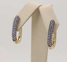 Load image into Gallery viewer, Vintage Pave Tanzanite Hoop 14K Yellow Gold Earrings. Estate Jewelry.