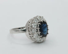 Load image into Gallery viewer, Vintage 14K White Gold Sapphire And Diamond Halo Ring
