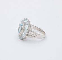 Load image into Gallery viewer, Vintage 18K White Gold Aquamarine and Diamond Ring