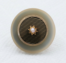 Load image into Gallery viewer, Antique 14K Yellow Gold White Agate Desic Black Enamel Brooch, Pendant