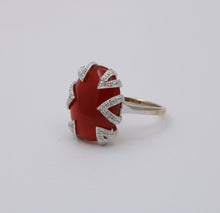 Load image into Gallery viewer, Vintage 14K White Gold Carnelian, Diamond Ring