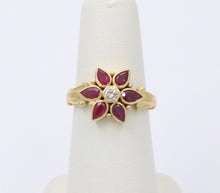 Load image into Gallery viewer, Vintage Flower Rubies Diamond 18K Yellow Gold Ring