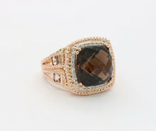 Load image into Gallery viewer, Vintage 14K Rose Gold 4 Carat Smoky Quartz Diamond Statement Ring