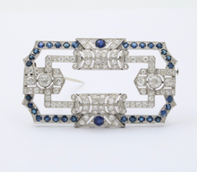 Load image into Gallery viewer, Art Deco Platinum Diamond & Sapphire Brooch, Pin