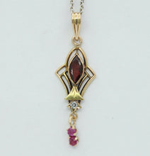 Load image into Gallery viewer, Art Nouveau Ruby Diamonds Garnet 10K Gold Pendant