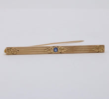 Load image into Gallery viewer, Art Deco Sapphire 14K Yellow Gold Bar Brooch Pin