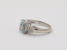 Load image into Gallery viewer, Vintage Oval Aquamarine Diamonds 14K White Gold Ring