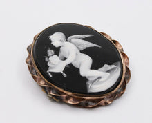 Load image into Gallery viewer, Victorian Cherub Angel Enamel 10K Rose Gold Brooch