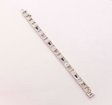 Load image into Gallery viewer, Art Deco Ladies Bracelet Diamonds Blue Sapphires 14K White Gold