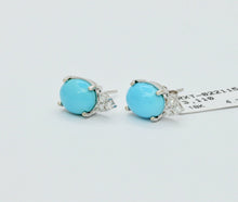 Load image into Gallery viewer, Ladies 18K White Gold Turquoise Diamonds Earrings