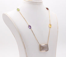Load image into Gallery viewer, Vintage 14K Yellow Gold Smoky Quartz, Amethyst, Citrine,and Peridot Station Neck