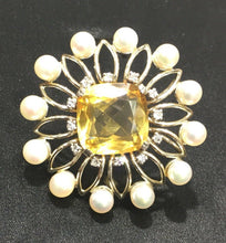 Load image into Gallery viewer, Vintage 18K Brooch Citrine Diamonds Pearls