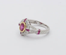 Load image into Gallery viewer, Vintage 18K White Gold Ruby Diamond Alternative Engagement Ring