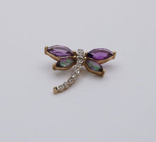 Load image into Gallery viewer, Vintage 10K Yellow Gold Dragonfly Diamond Pendant, Necklace