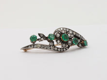 Load image into Gallery viewer, Victorian Emerald Diamonds Platinum 14K YG Flower Brooch Pin