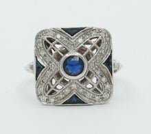 Load image into Gallery viewer, Vintage 18K White Gold Sapphire & Diamond Alternative Engagement Ring