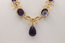 Load image into Gallery viewer, Estate Chandelier Amethyst Diamonds 14K Yellow Gold Necklace